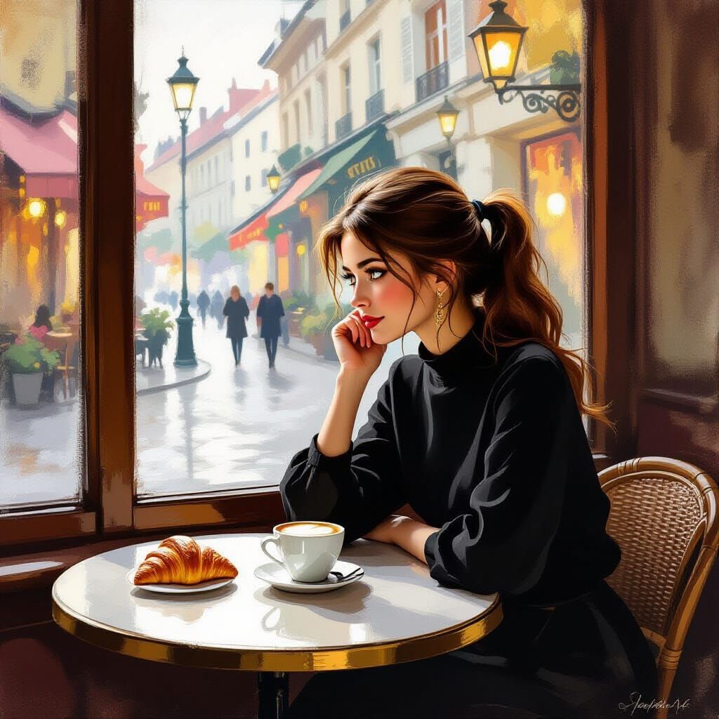 Romantic Cafe Scene: Woman with Cappuccino