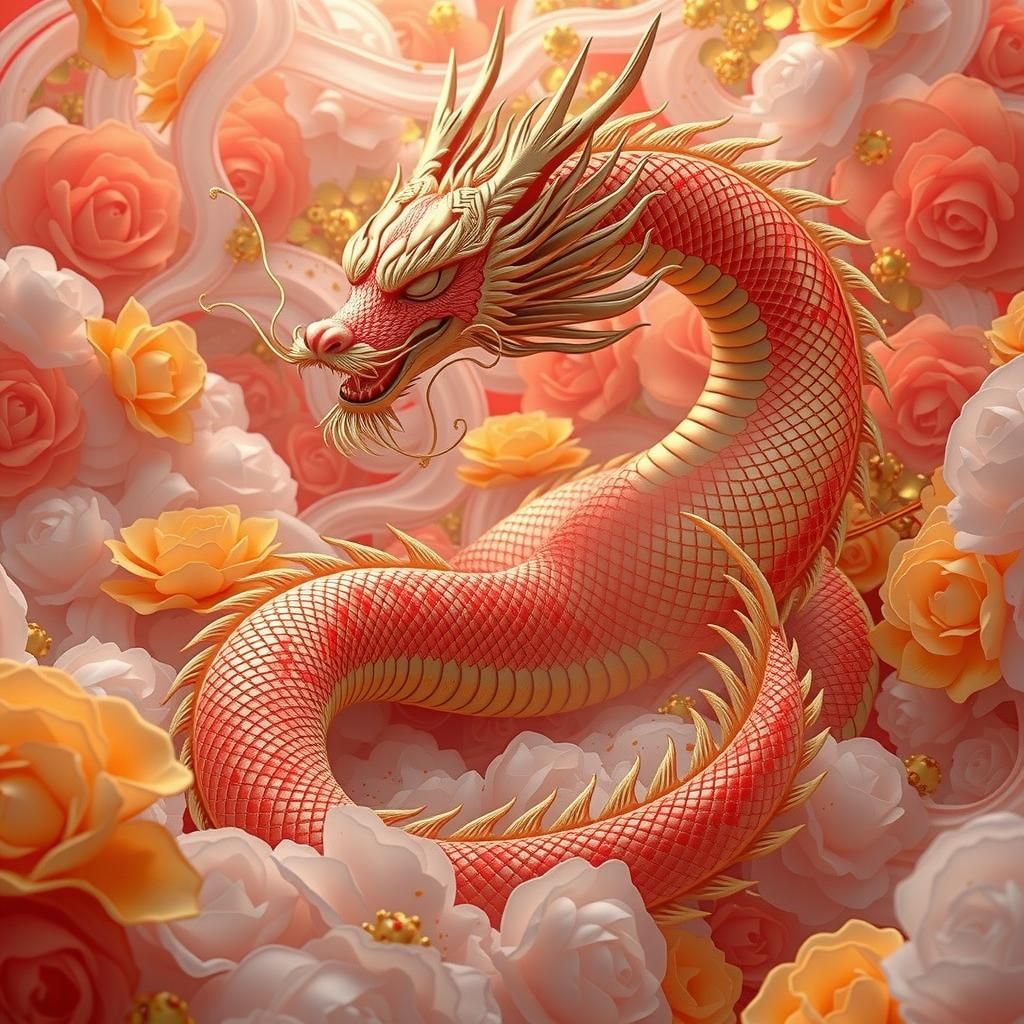 Golden Dragons Dance Among Flowers: Chinese Art Style
