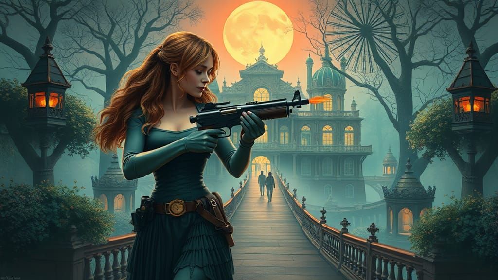 Surreal Sci-Fi Woman in Ethereal Fantasy Landscape