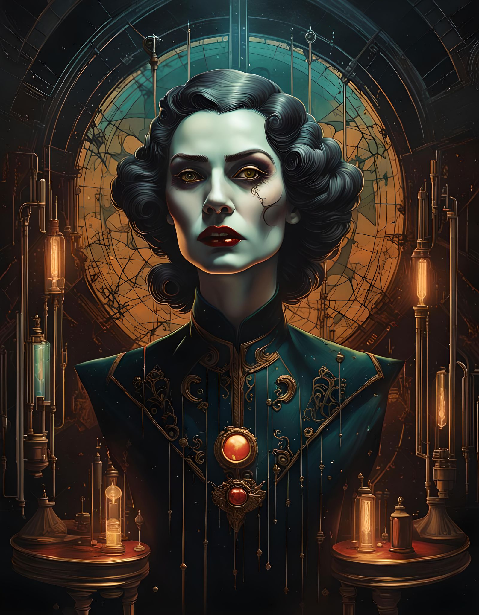 Grotesque Vampire Lady in Art Deco Style
