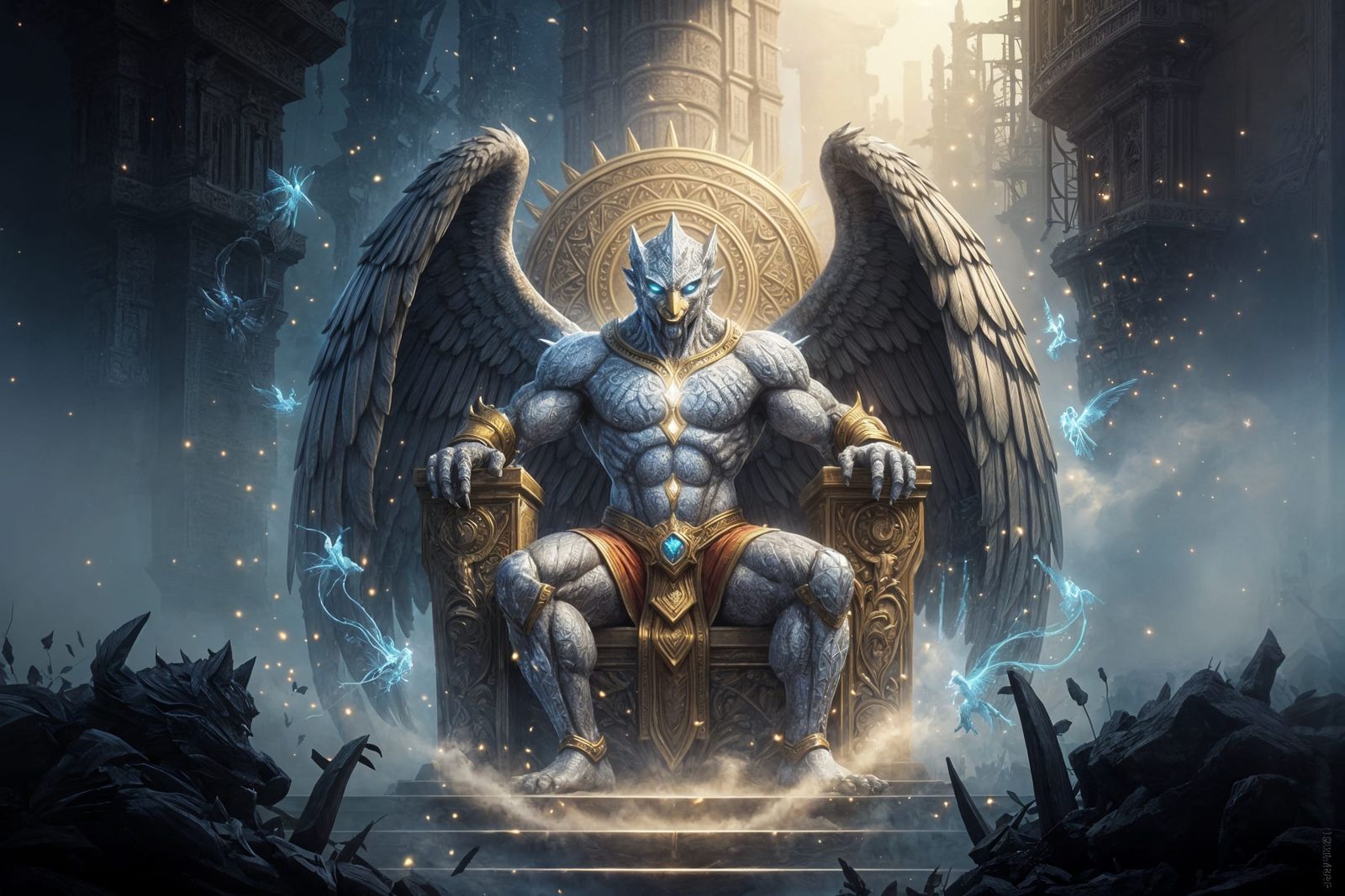 Garuda Warrior on Holy Throne in Diamond Body