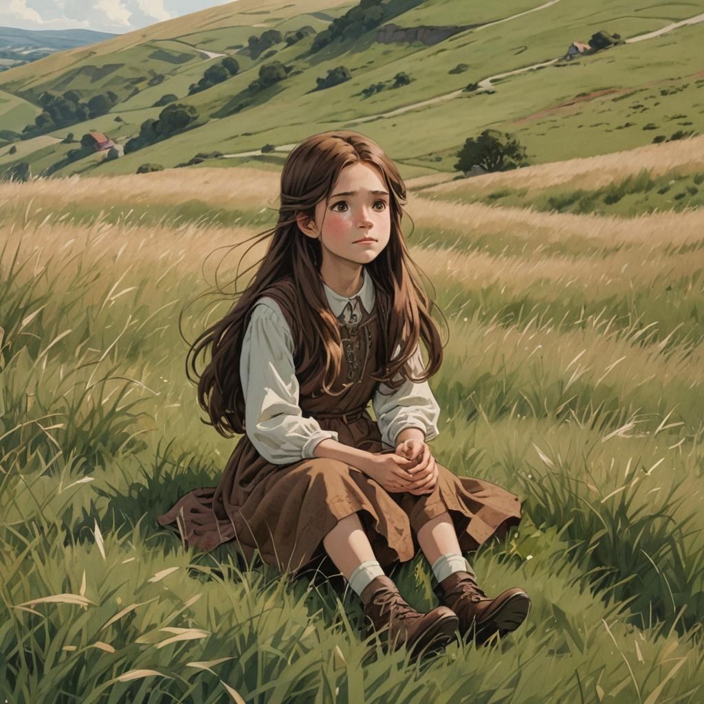 Happy Girl on Grassy Hills