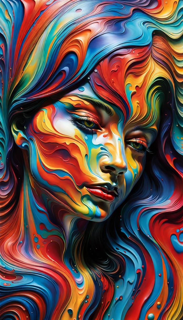 Marbled Female Head in Impasto Acrylic Painting