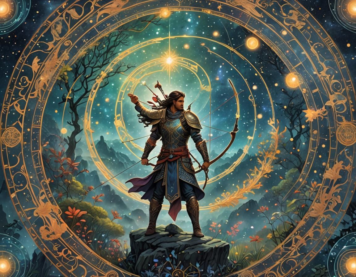 Mystical Archer in Zodiac Circle: 3D Concept Art