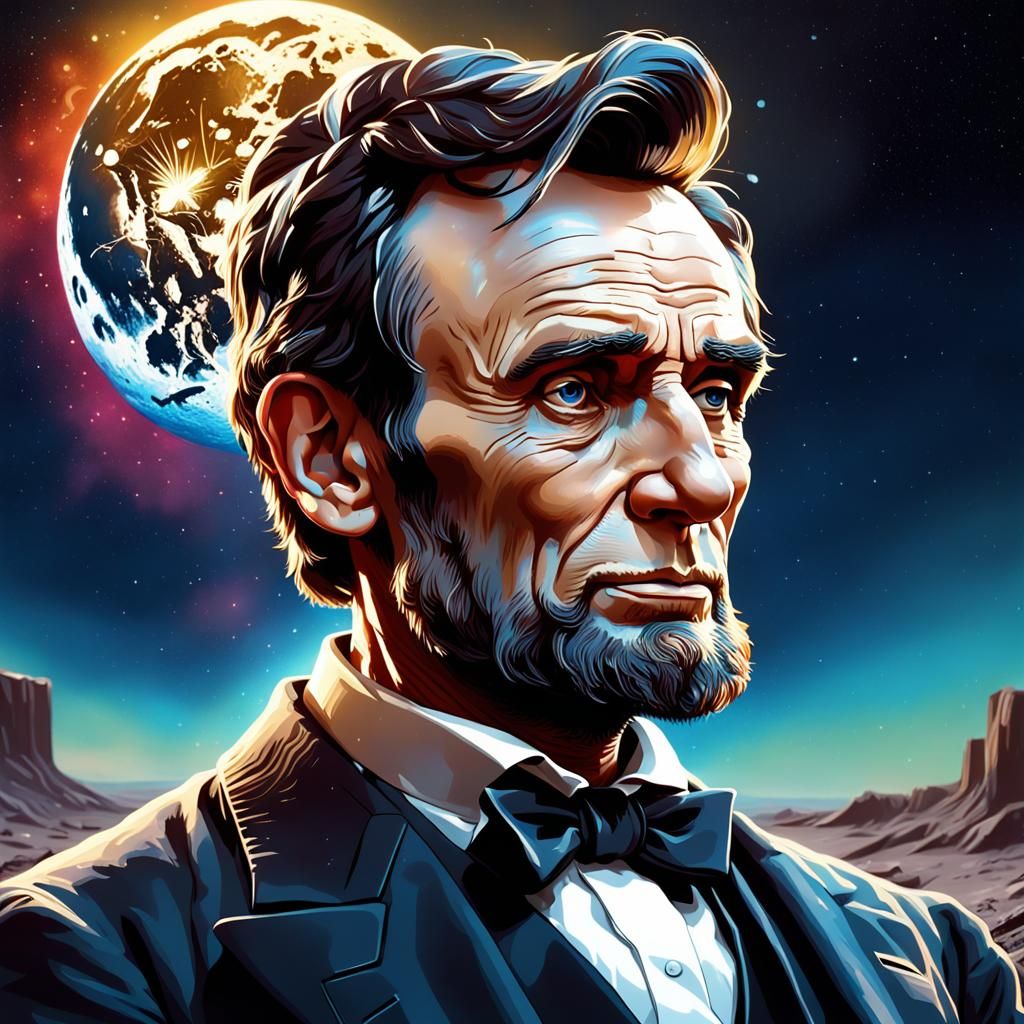 Abraham Lincoln on the Moon in Hyperrealism