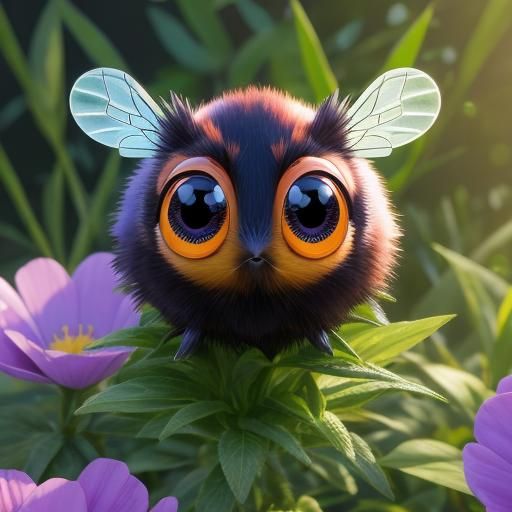 Cute Iridescent Bee with Flowers in 3D Anime Style