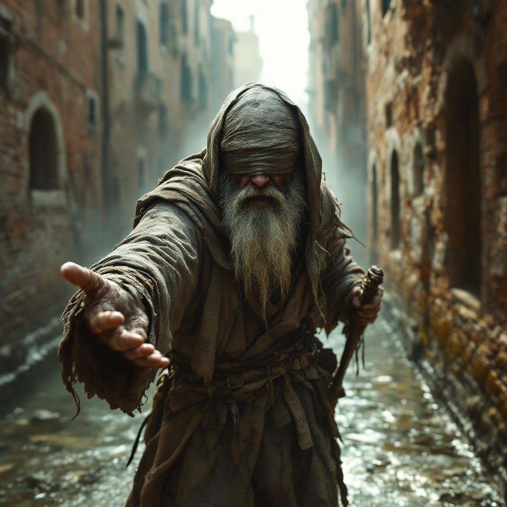 Ancient Blind Pilgrim Seeks Salvation in Venice