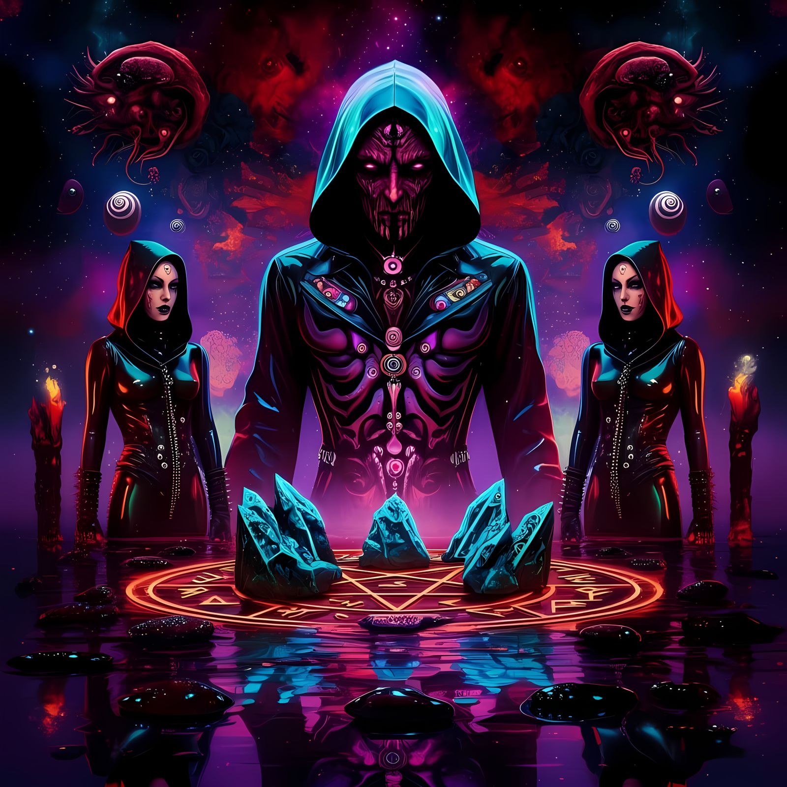 Surreal Black Magick Invocation in Pop Art Style