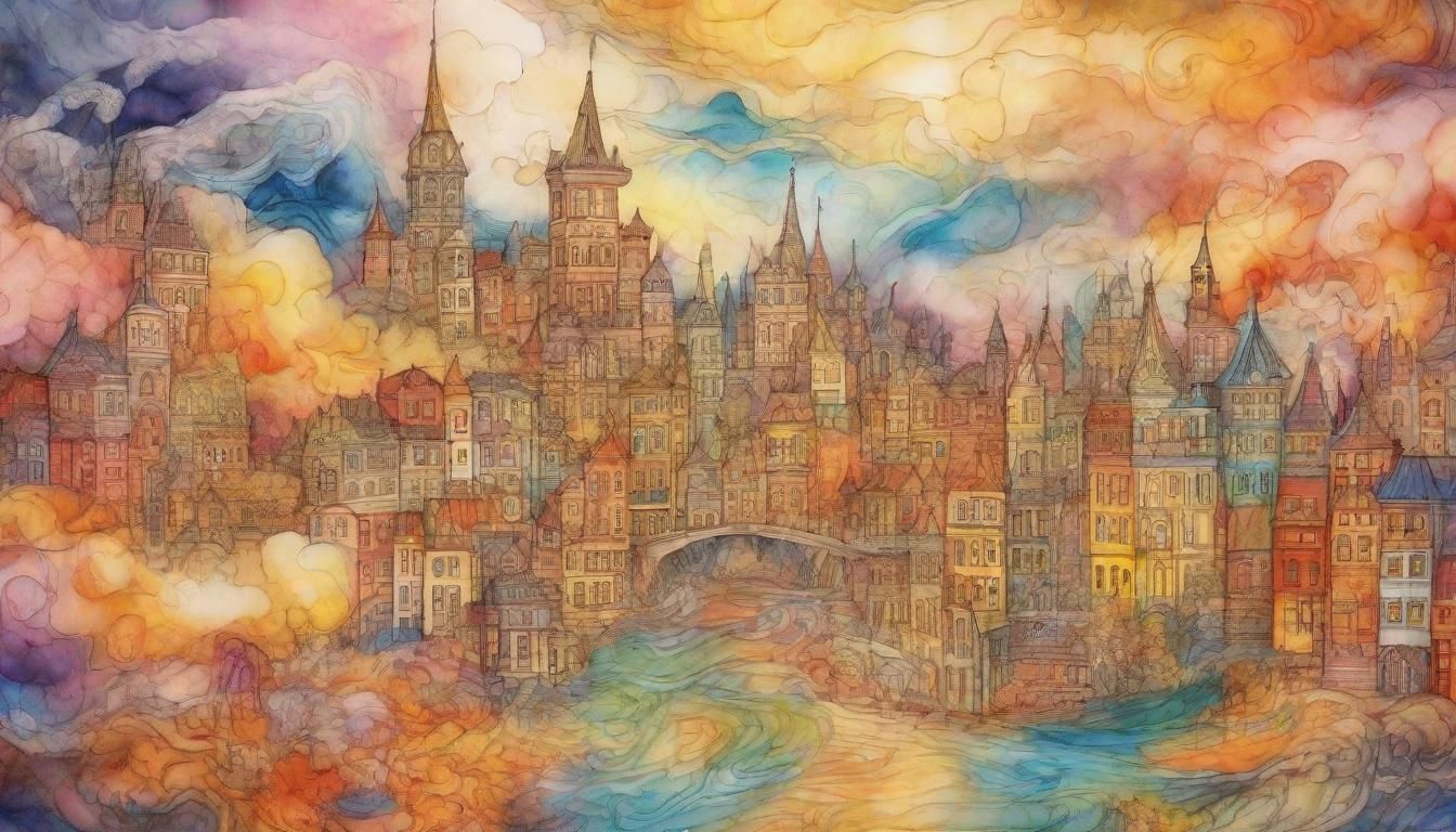 Surreal Floating City in Post-Impressionist Dreamscape