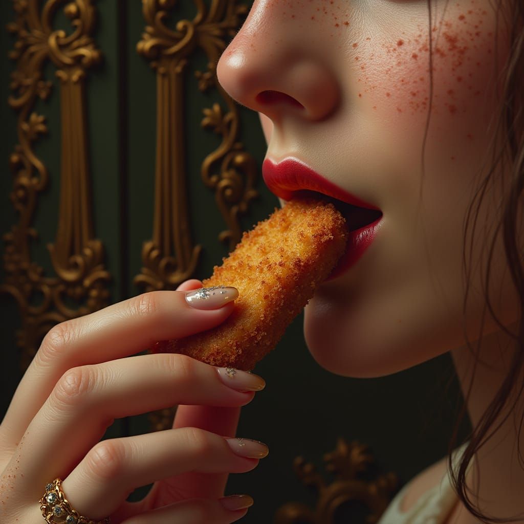 Baroque Hand Offers Churro to Lips in Ornate Style