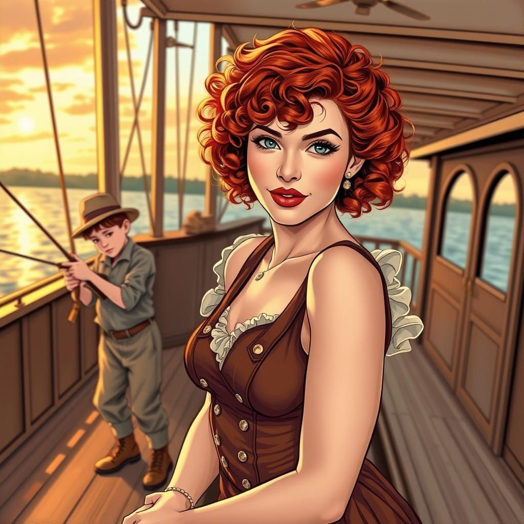 Steampunk Pin-Up Girl on Mississippi Steamboat