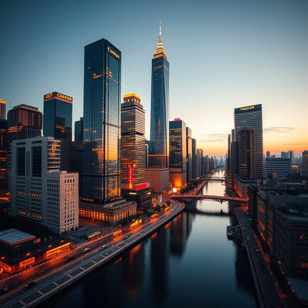 Vibrant Cityscape Erupts at Twilight