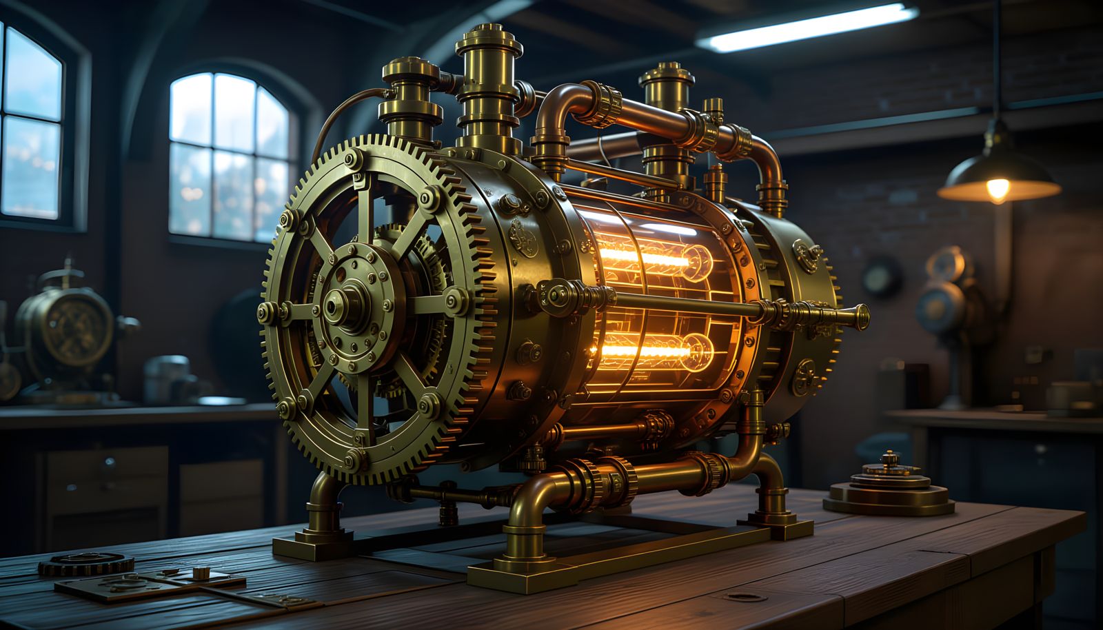 Intricate Steampunk Time Machine in Cinematic Style