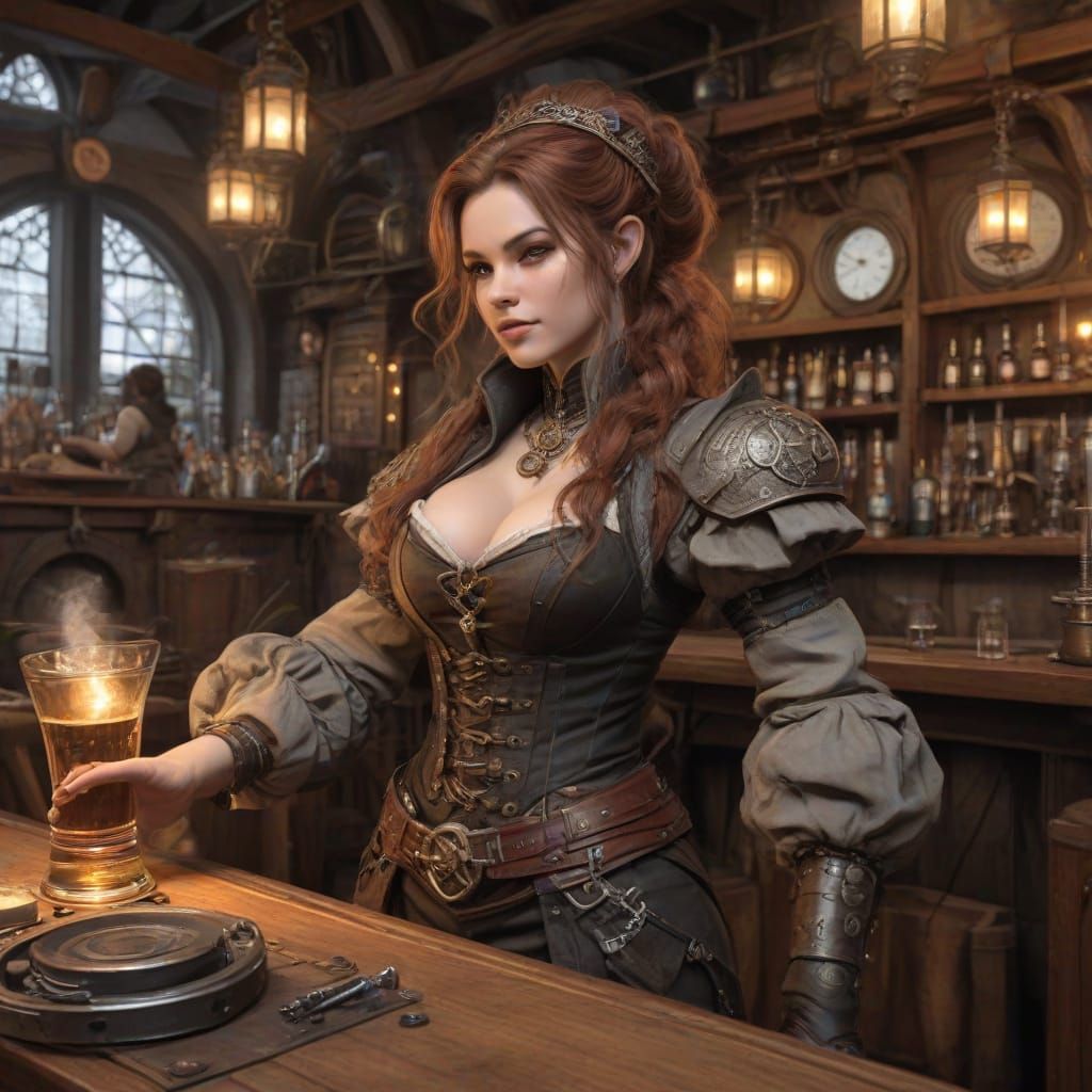 Sultry Steampunk Bard Entertains Dwarven Crowd