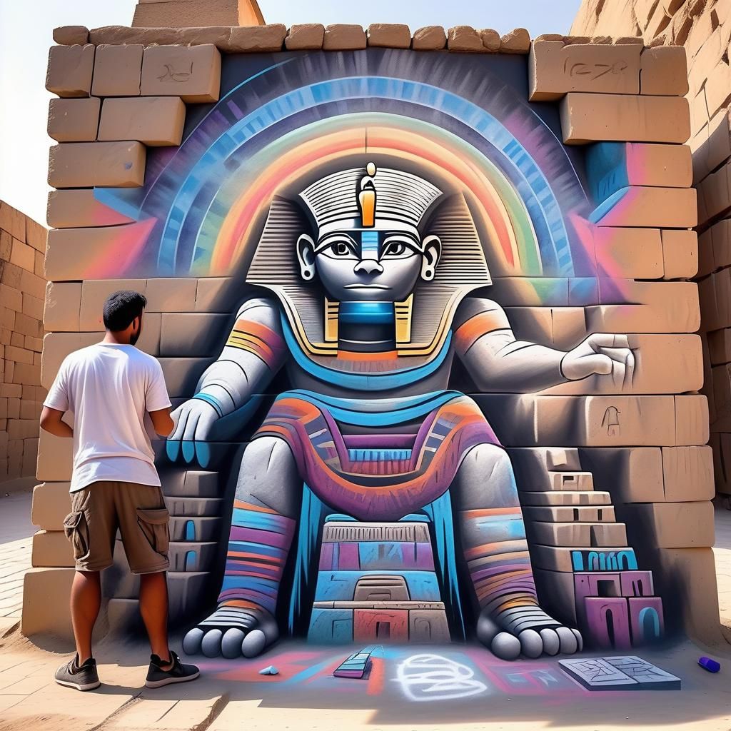 3D Chalk Art Monster Emerges from Pyramid