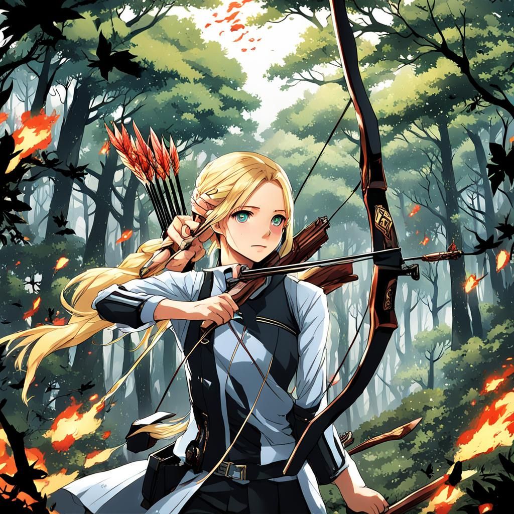Anime Style Hunger Games Hunter in Forest