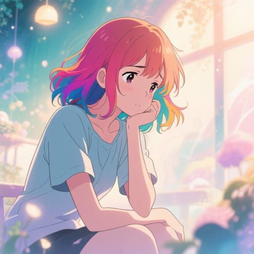 Whimsical Manga Style Portrait of Young Woman