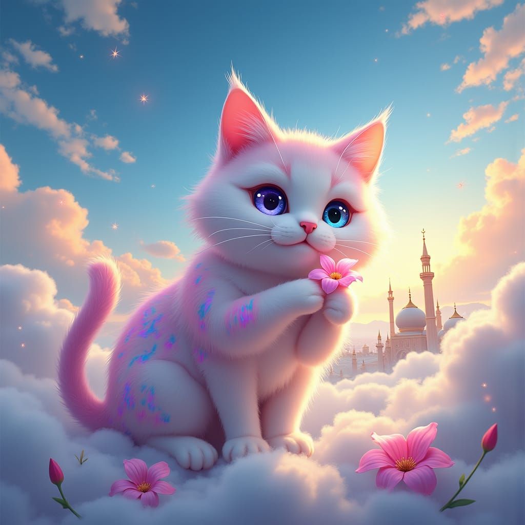 Cute Pink and White Cat Named Nuna with Flower