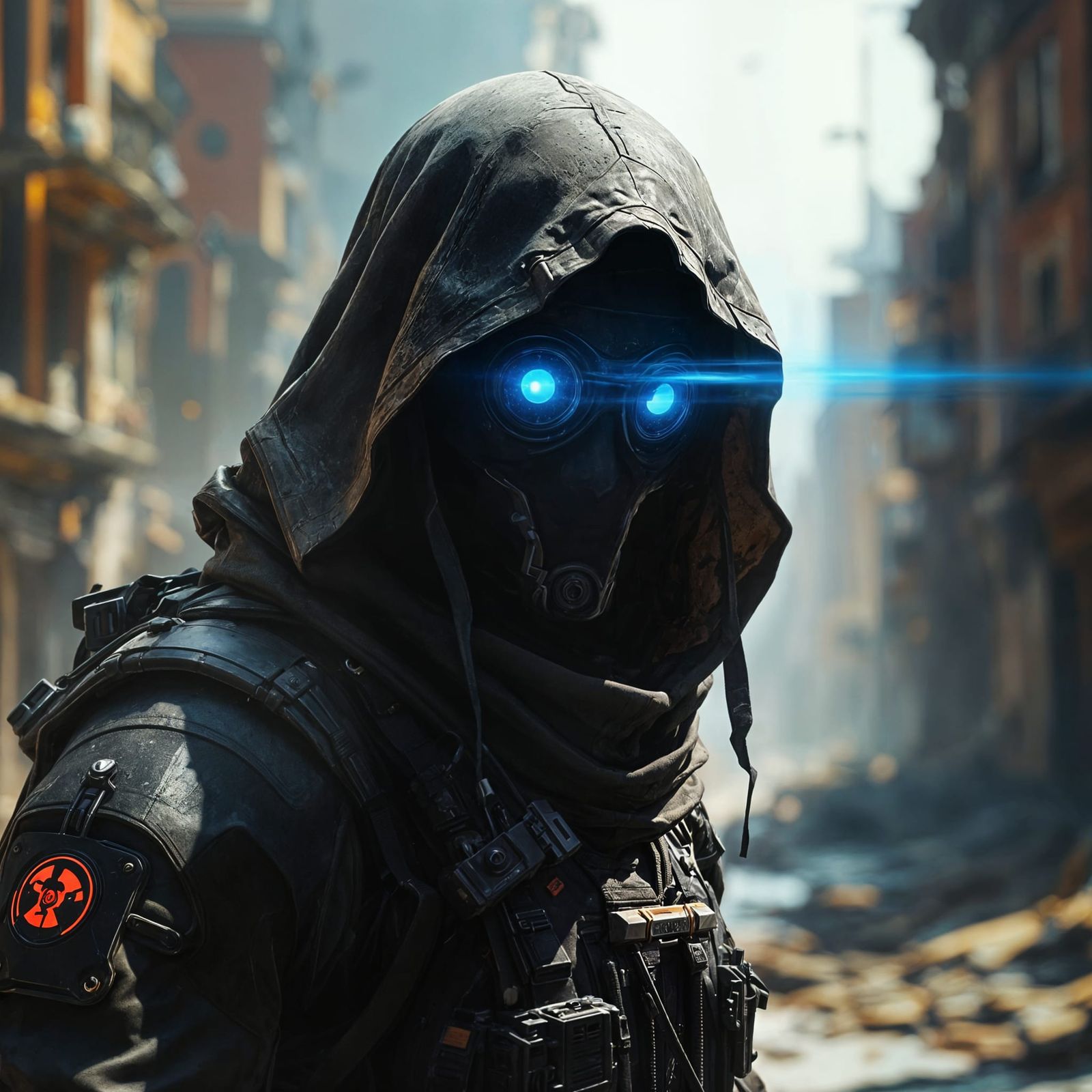 Cyberpunk Special Ops Ghost in Ruined City