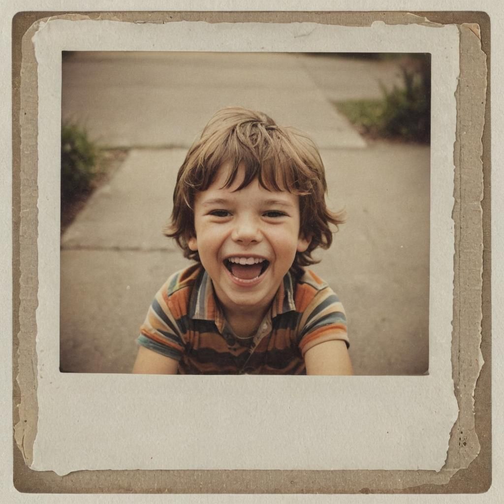 1970s Polaroid Style Photo of Laughing Boy