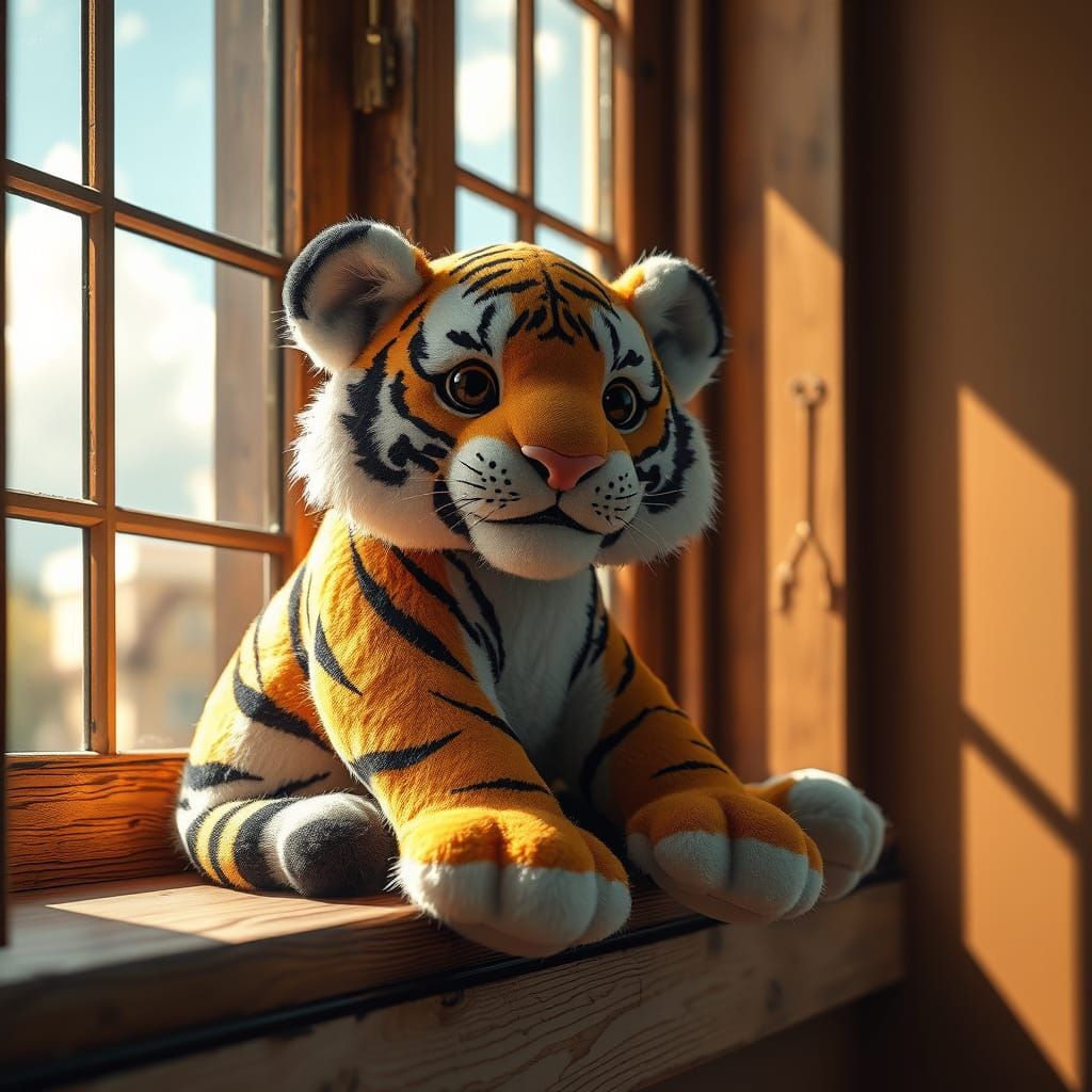 Surreal Tiger Windowsill Scene in Detailed Matte Painting St...