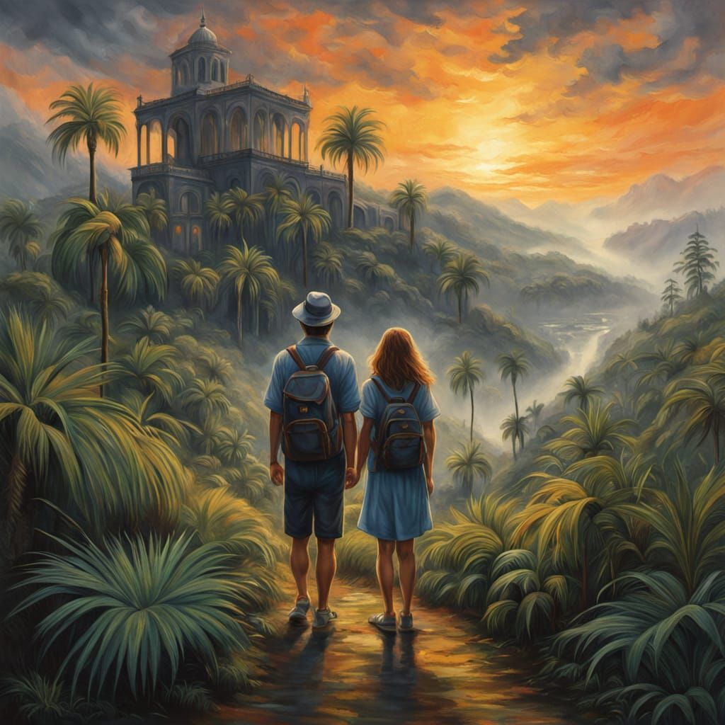 Romantic Sunset: Ethereal Fantasy Gouache Drawing