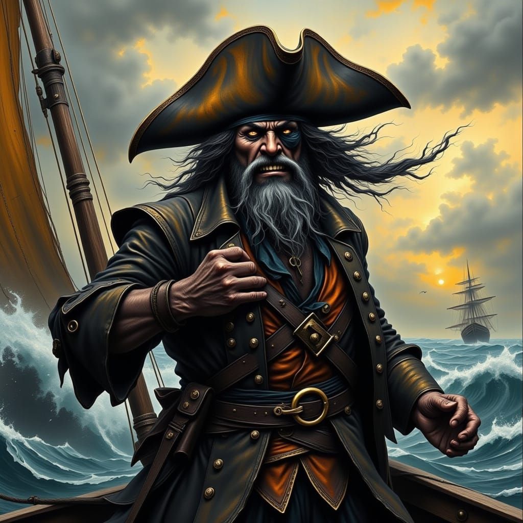 Surreal Pirate Scene in a Stormy Seascape