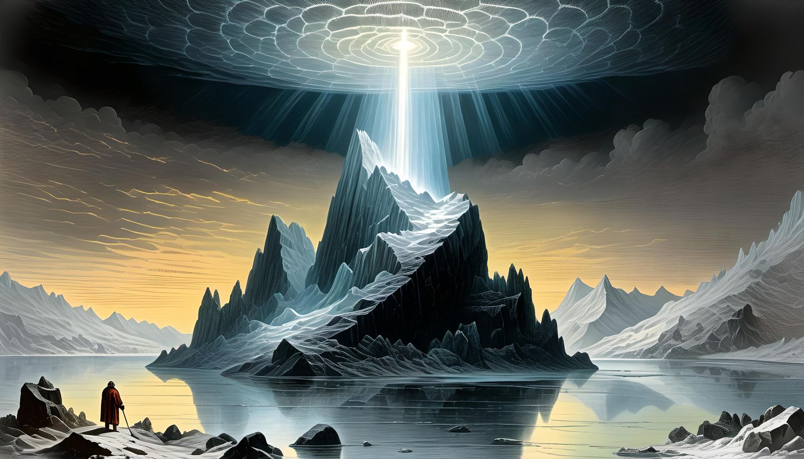 Magnetic Rock in Frozen Lake, Dore Illustration