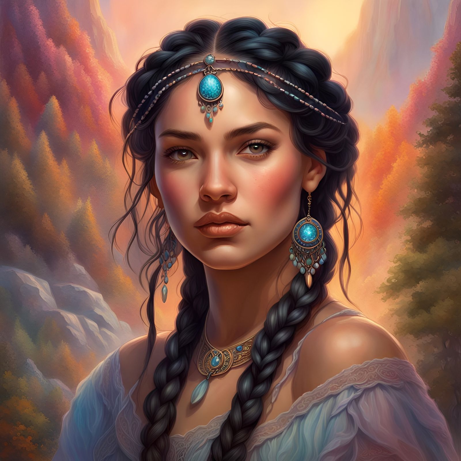 Ethereal Portrait of Native American Woman in Fantasy Style