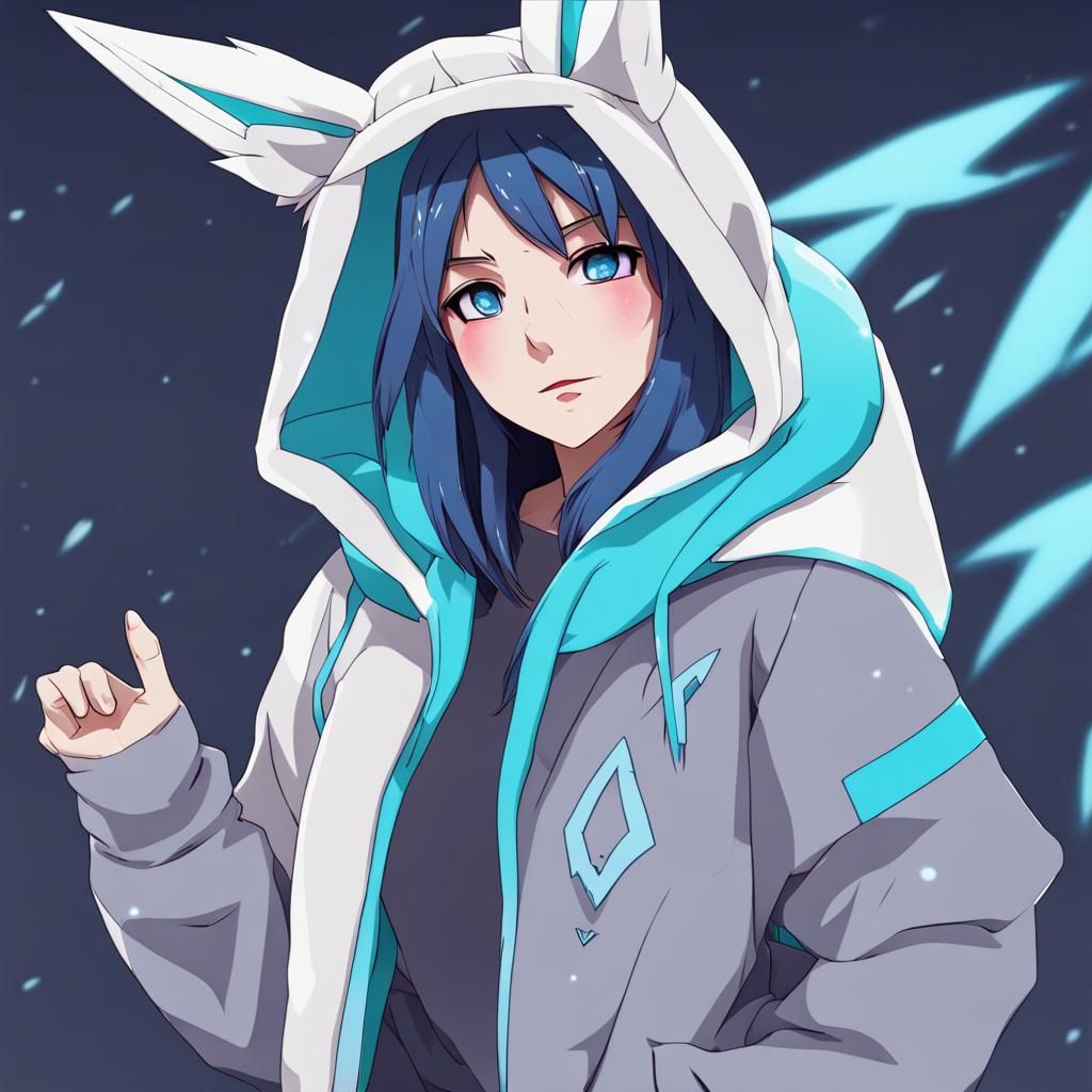 Anime Girl in Glaceon Hoodie Illustration