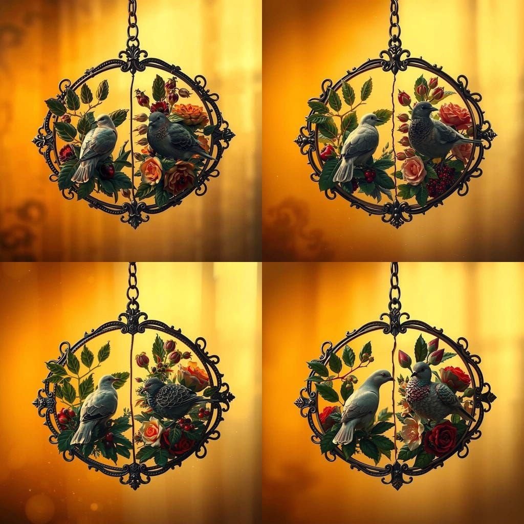 Dove Pendants with Berries and Flowers