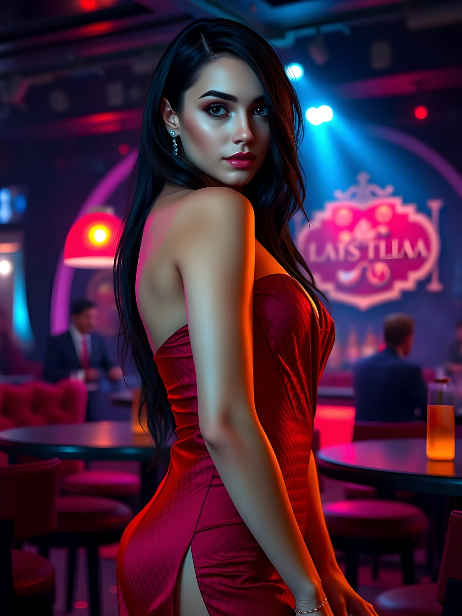 Elegant Woman Enchants Nightclub Crowd in Hyperrealistic Sty...
