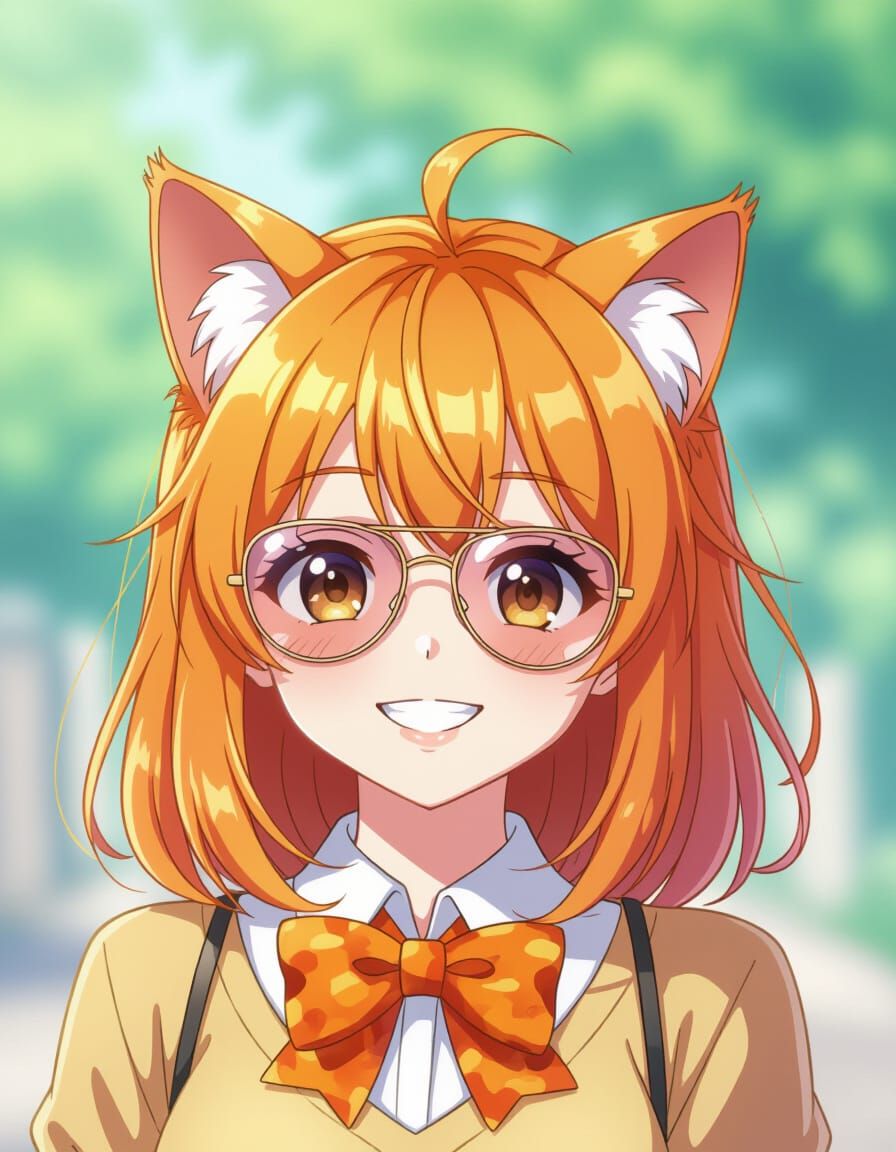 Ginger Cat Girl in Manga Style with Bow Tie