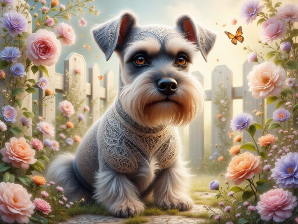 Miniature Schnauzer with Copper Lace Filigree