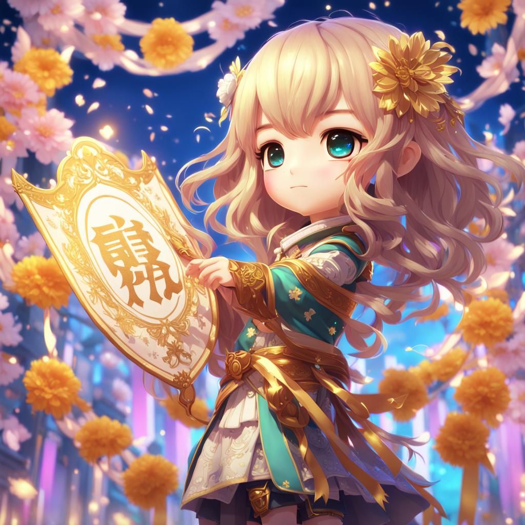 Cute Chibi with May Banner in 3D Anime Style