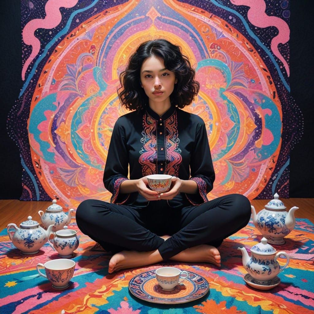 Meditative Pop Art Goddess with Fine Chai Tea, in Psychedeli...