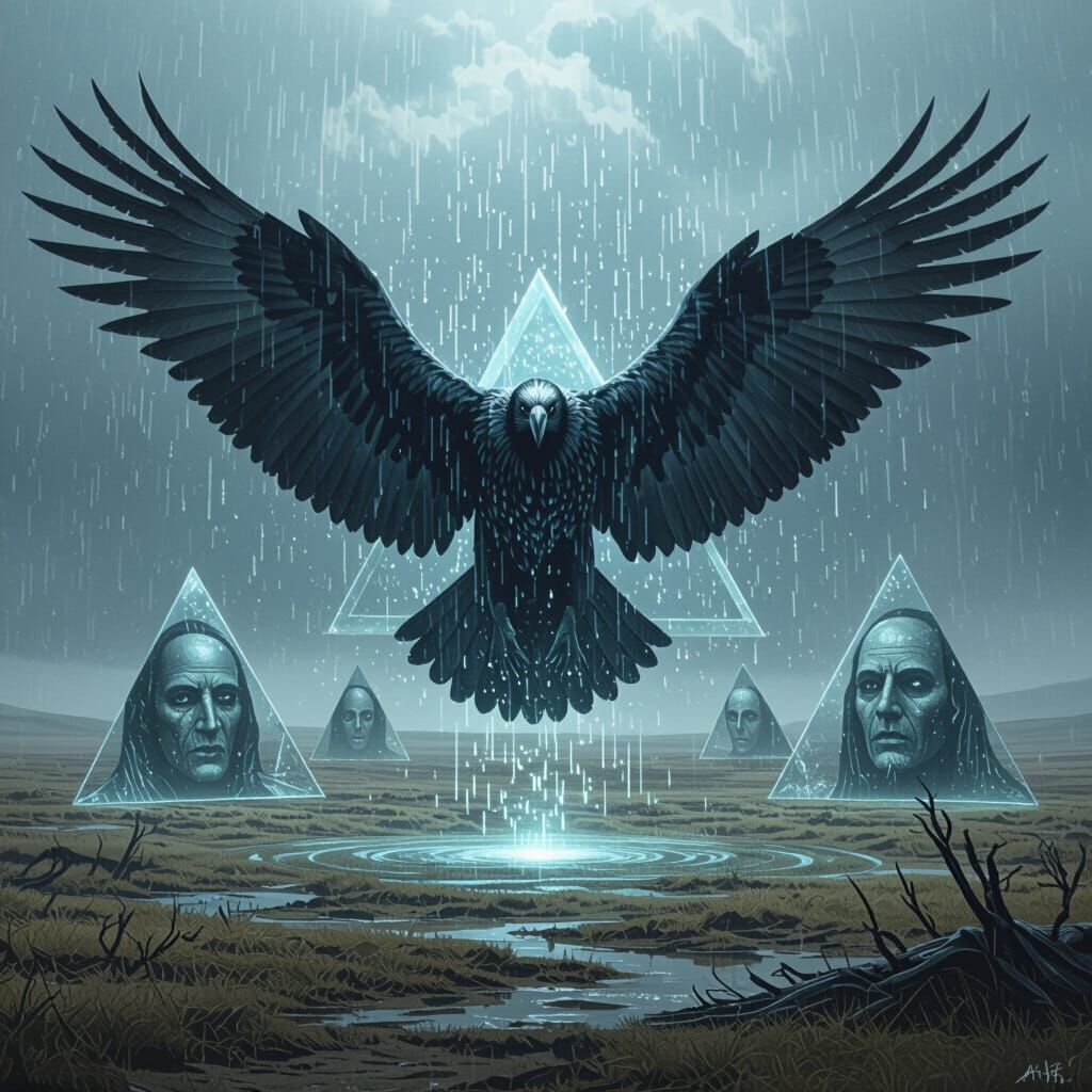 Surreal Vulture in Tundra with Hypnosis Waves and Glass Bein...