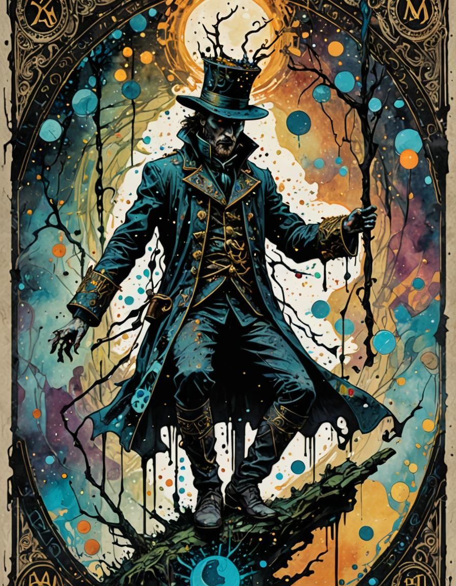 Psychedelic Hanged Man Tarot Card in Fluid Splatter Style