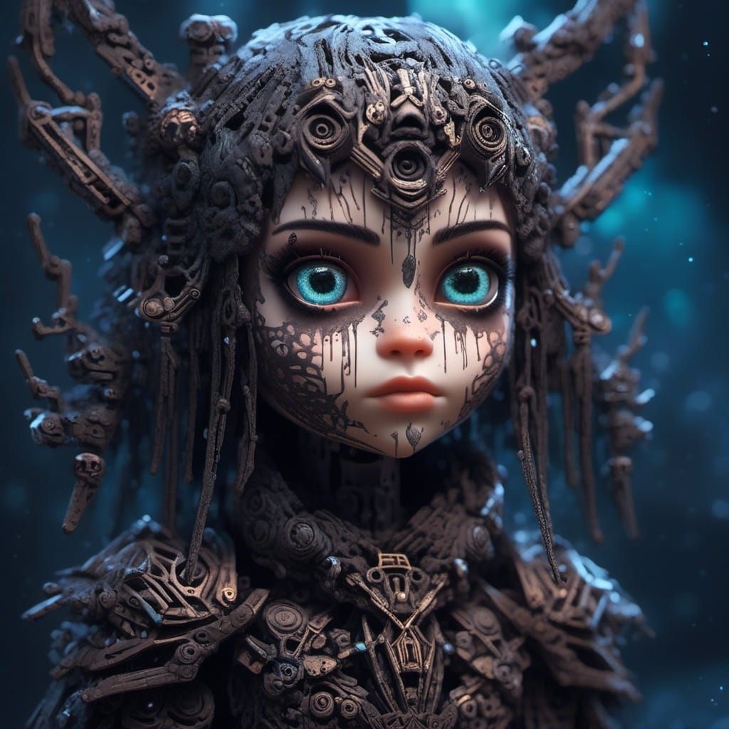 Cyborg Assassin Portrait with Starlight Eyes