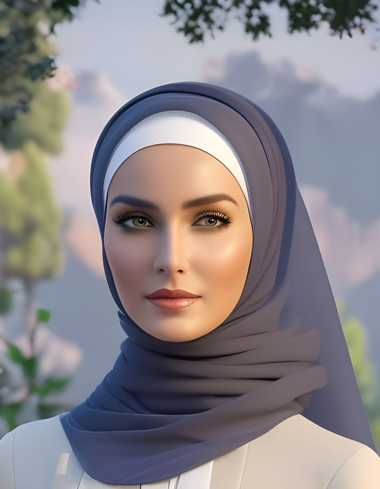 Beautiful Woman with Hijab in Garden Setting