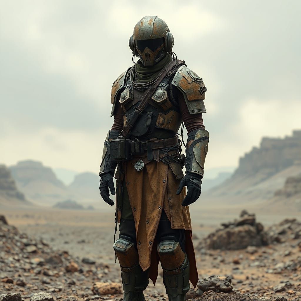Stoic Soldier in Futuristic Armor on Alien Planet