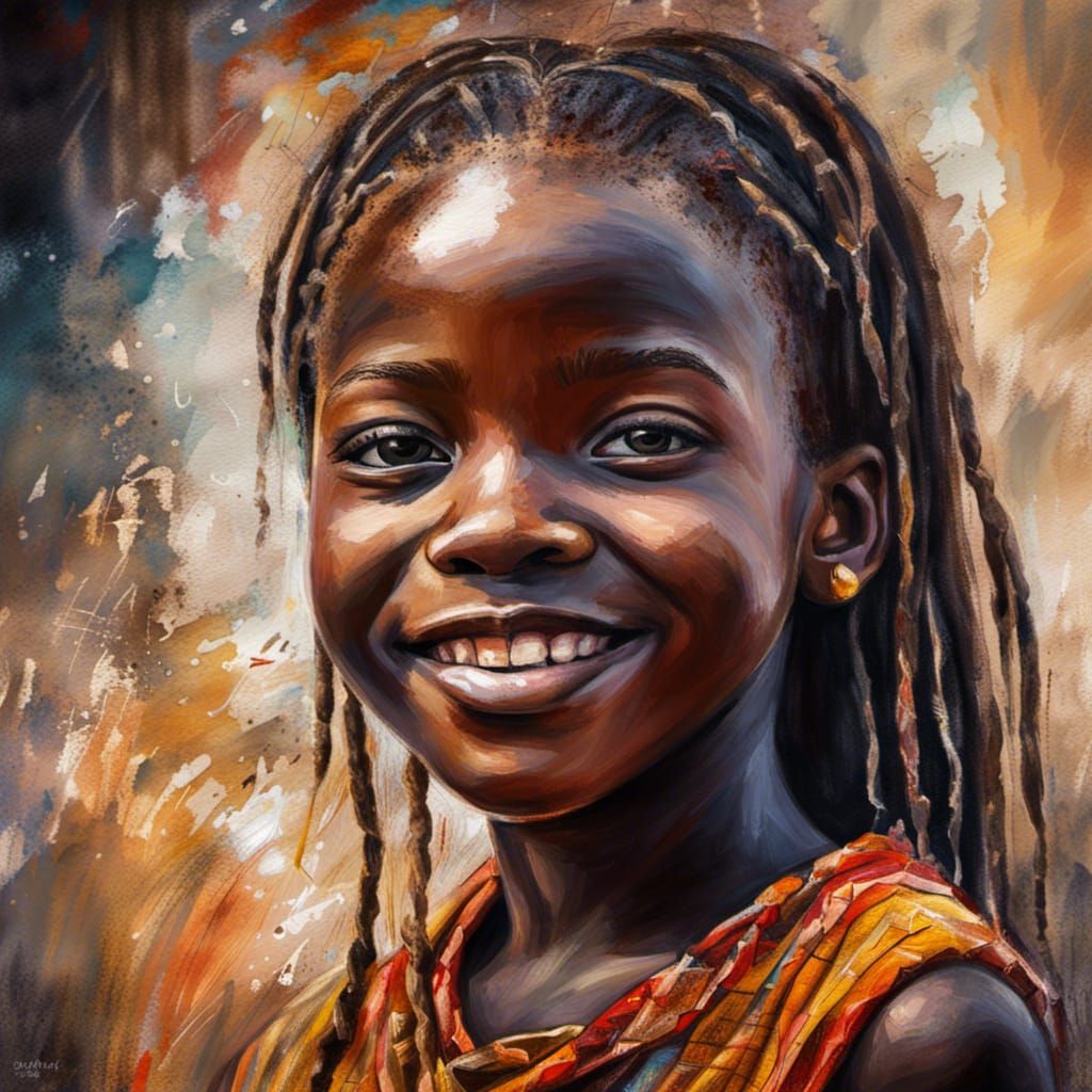 Abstract Portrait of Smiling Girl, Hyperrealistic Style