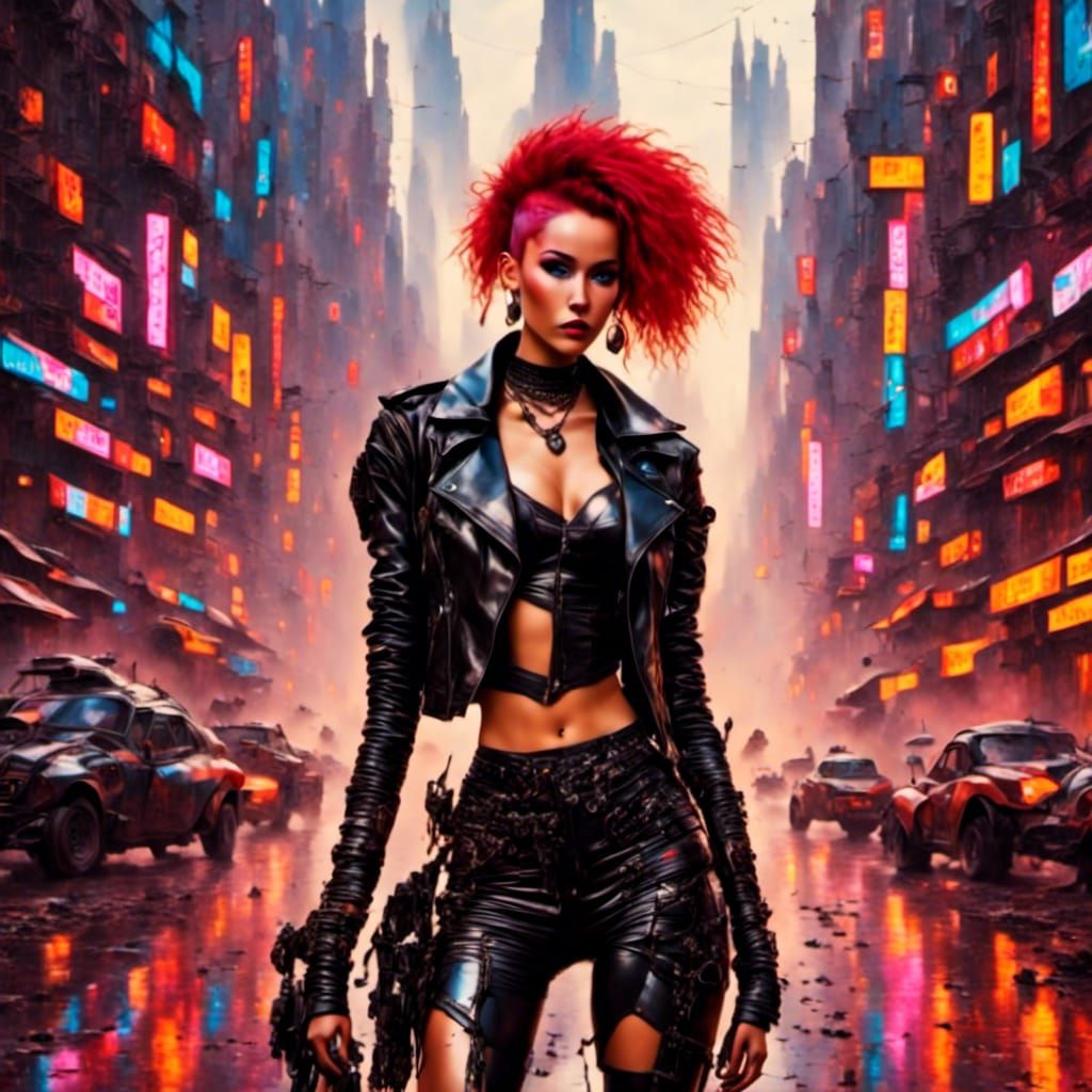 Cyberpunk Lady on Futuristic Motorbike