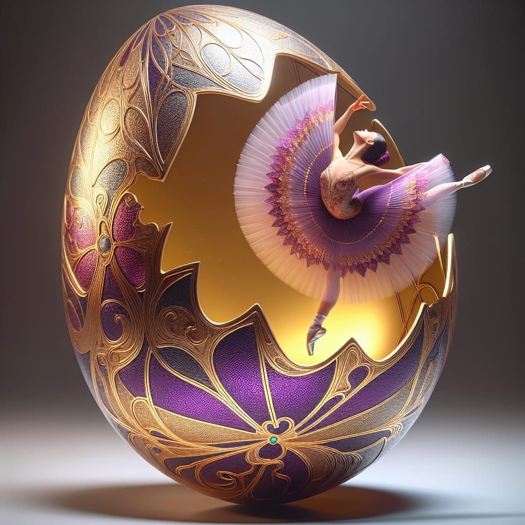 "Life size gold and purple Easter egg with embossing and int...