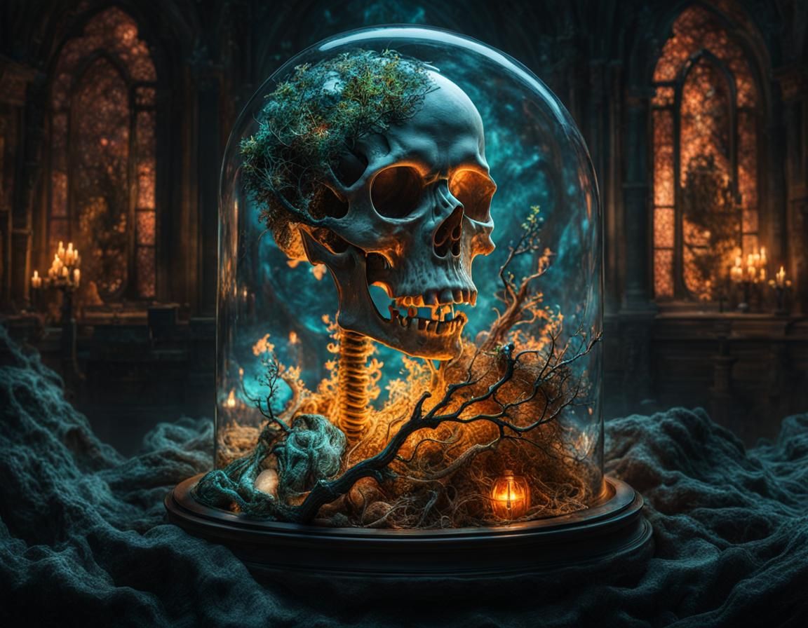 Illuminating Glass Skeleton in Dark Fantasy Style