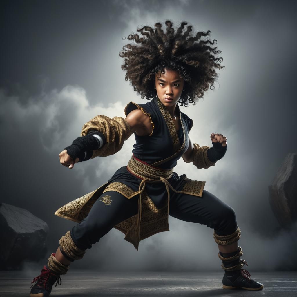 Hyperrealistic Kung Fu Fighter with Leg Warmers