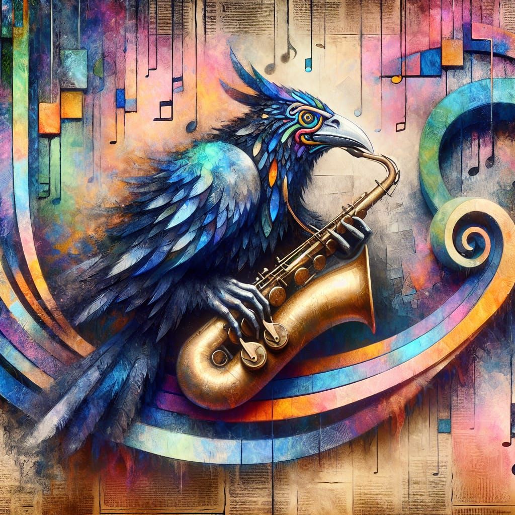 Raven God Plays Saxophone in Surreal Jazz Scene