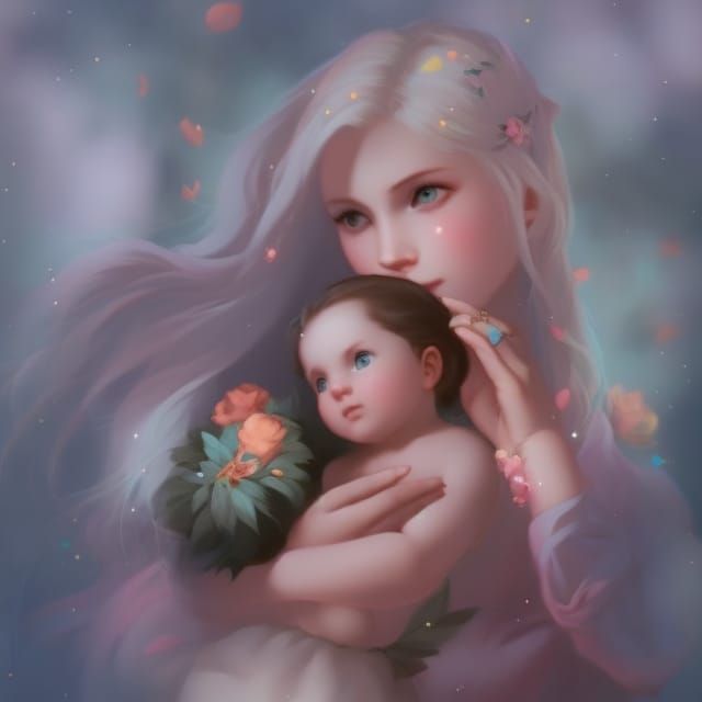 Loving Mother and Baby in Anime Key Visual Style