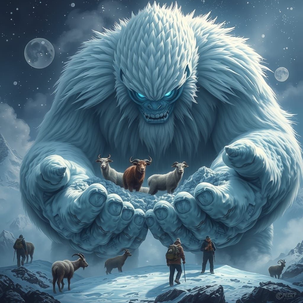 Gentle Ice Beast Protecting Hikers and Goats