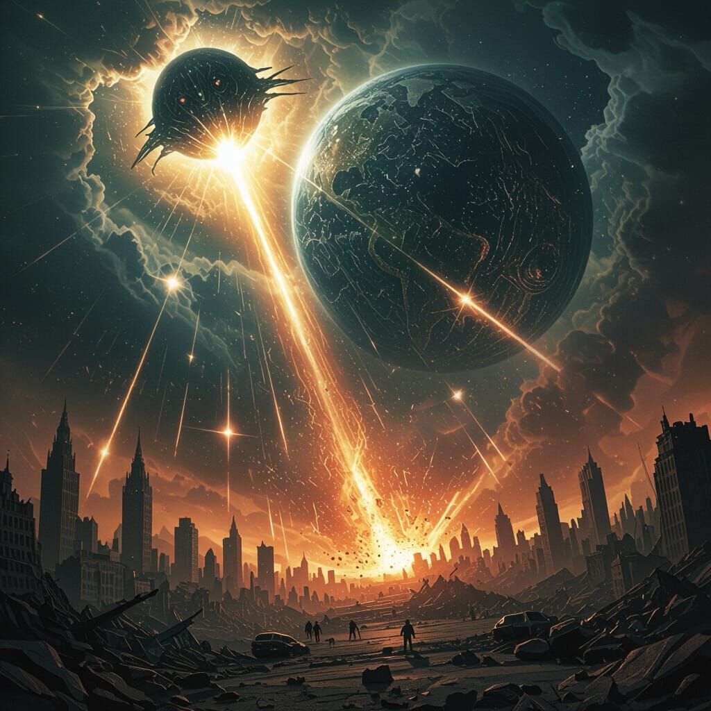Alien Invasion Destroys Earth in Dark Fantasy Style